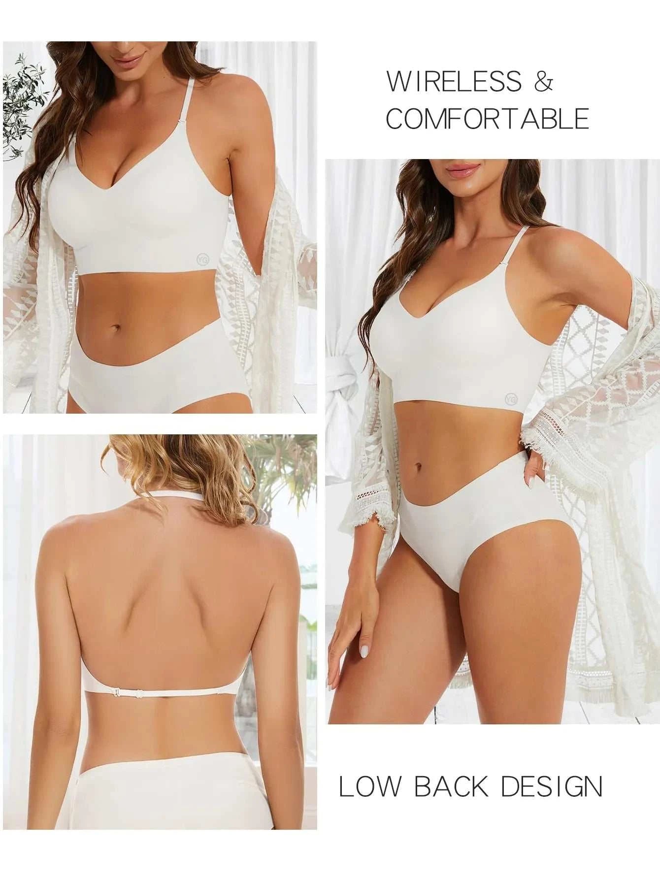 Women Invisible Bra Deep U Plunge Bras Backless Top for Dresses Sexy Lingerie with Transparent Strap Push Up Strapless Underwea