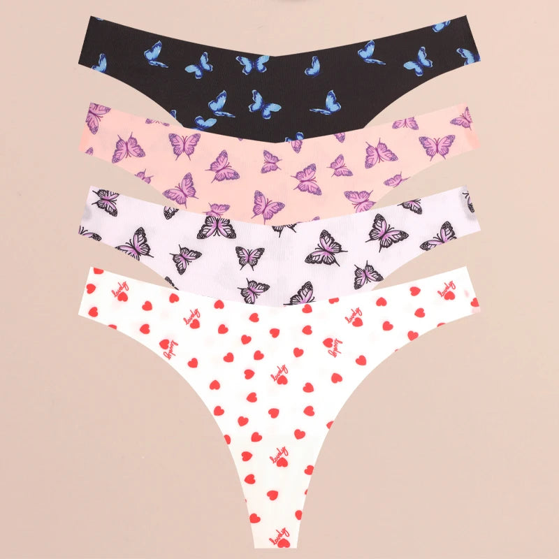 FINETOO Ultra Soft Seamless Graphic Print Thong Set – 4-Pack Stretch Leopard G-Strings for Women