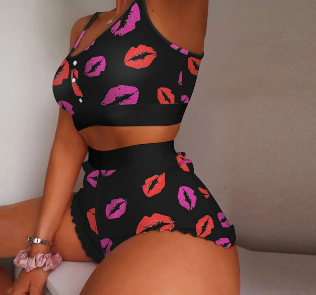 Women’s 2-Piece Printed Camisole & Shorts Pajama Set – Sexy Loungewear Nightwear