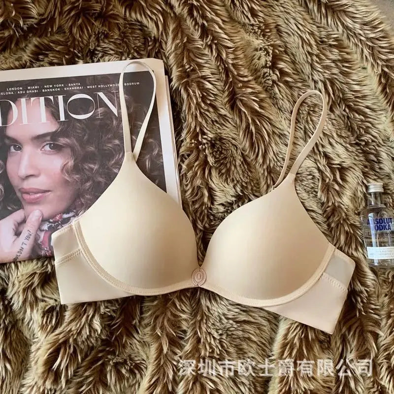 Women's Seamless Vest, Comfortable Gathering Side Folding Bra  Front-buttoned Underwear