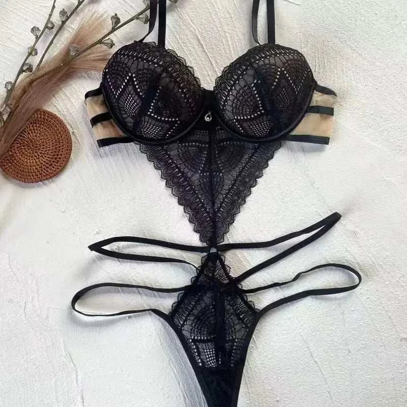 Sexy Lace Bodysuit - Deep V Neck Shaping Underwear for Small Bust, Lightweight Close-Fitting One-Piece Hollow Lingerie