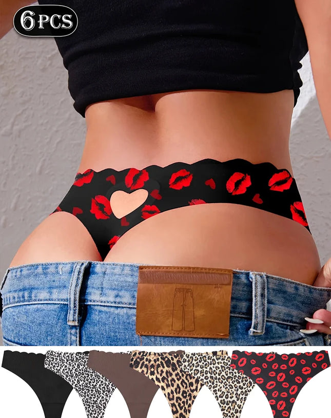 6PCS Seamless Hollow Heart Thong Set – Soft Breathable Hip-Covering Panties for Women