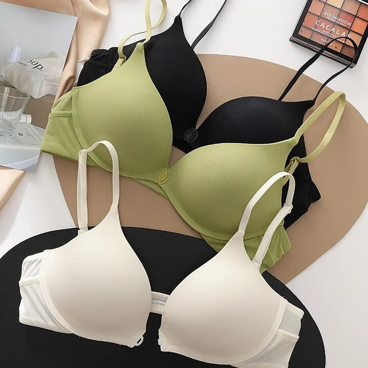 Women's Seamless Vest, Comfortable Gathering Side Folding Bra  Front-buttoned Underwear