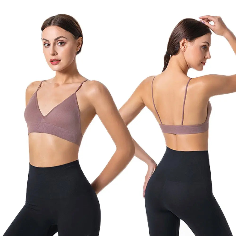 Thin Boneless Push Up Seamless Deep V  Bralettes Women Crop Top Fitness Yoga Top Sports Bra