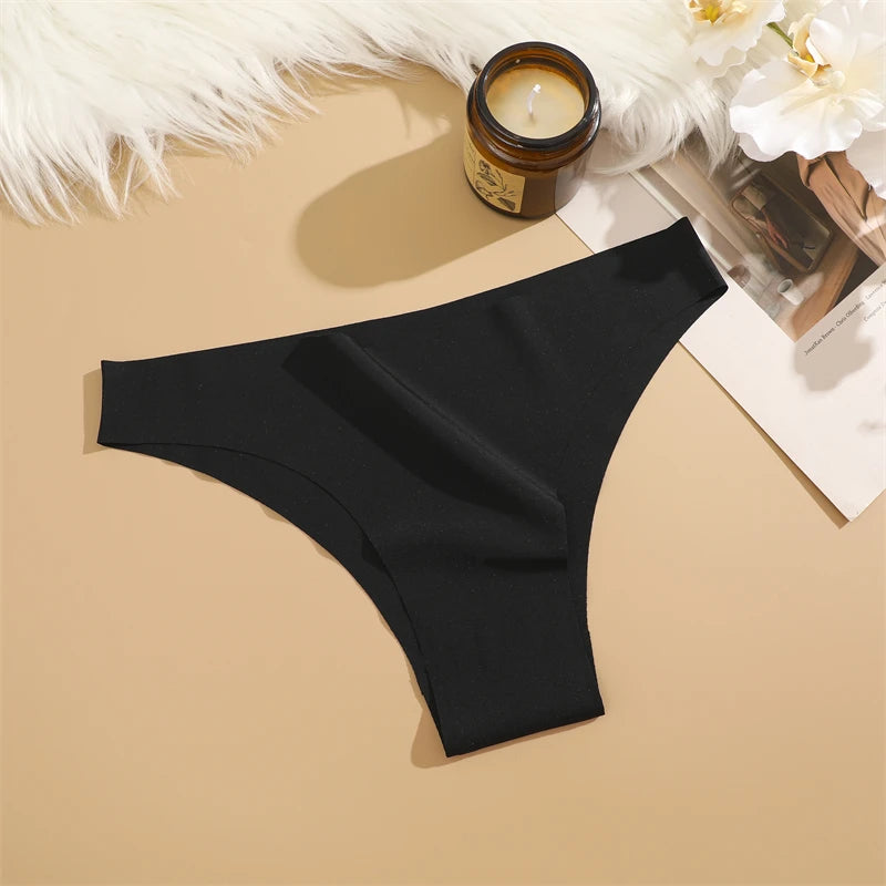 FINETOO 3Pcs Ultra-thin Seamless Silk Underwear Women's Panties Sexy Low-Waist Stretch Bikini Solid Color Briefs Lingerie XS-XXL
