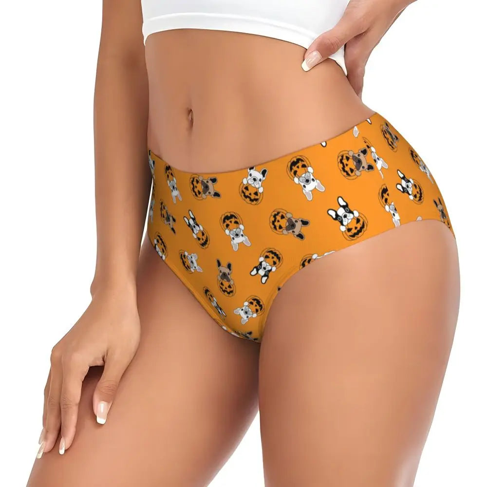 Custom Womens French Bulldog Christmas Santa Claus Brief Panties Female Stretch Underwear Underpants