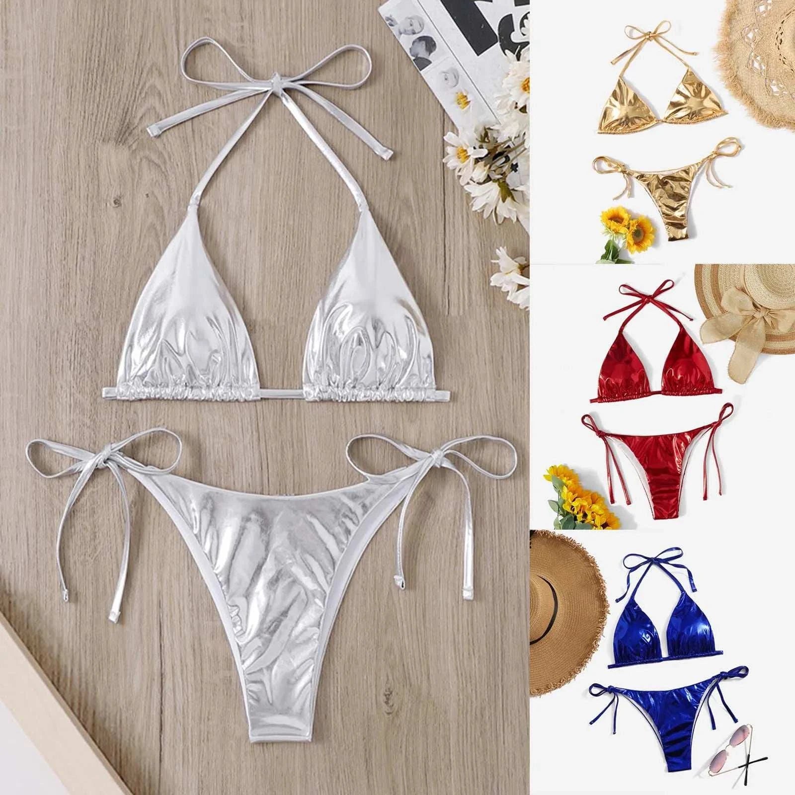 2023 New Mini Swimsuit Biquini Sexy Split Bikini Two Piece Swimsuit Looks Thin Sexy Swimsuit Set Triangle Cup Swimming Beachwear