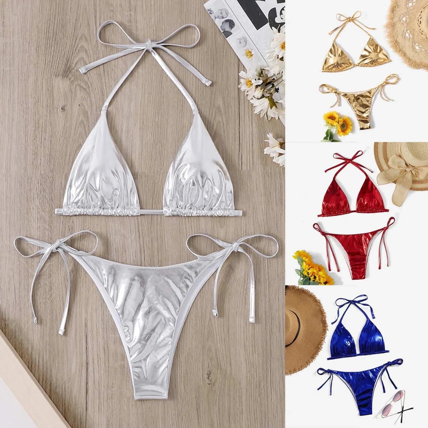 2023 New Mini Swimsuit Biquini Sexy Split Bikini Two Piece Swimsuit Looks Thin Sexy Swimsuit Set Triangle Cup Swimming Beachwear