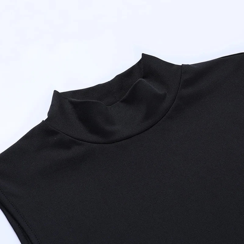 Women's Gothic Dress Summer New Sleveless Slim Sexy Black Wind Hanging Neck Tie Double Split Dress Female Y2K Clothing Dresses