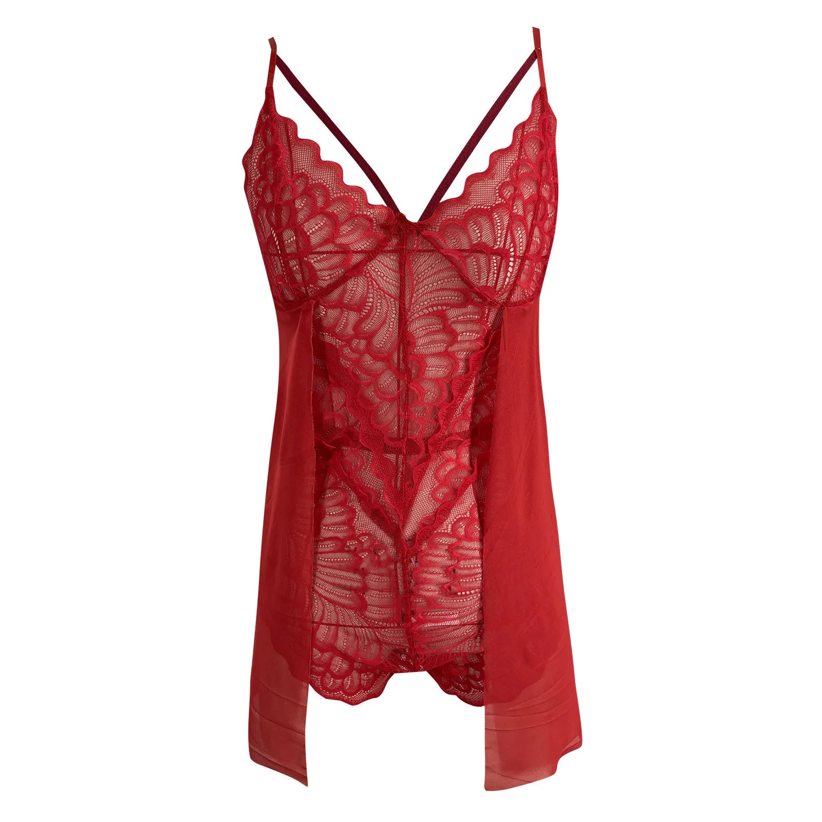 Sexy Lace Nightdress Mesh Transparent Nightgown Solid Women Sleepwear Spaghetti Strap Sleeping Dress Erotic Pajamas Hot Babydoll
