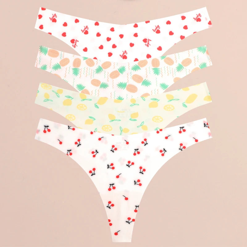 FINETOO Ultra Soft Seamless Graphic Print Thong Set – 4-Pack Stretch Leopard G-Strings for Women