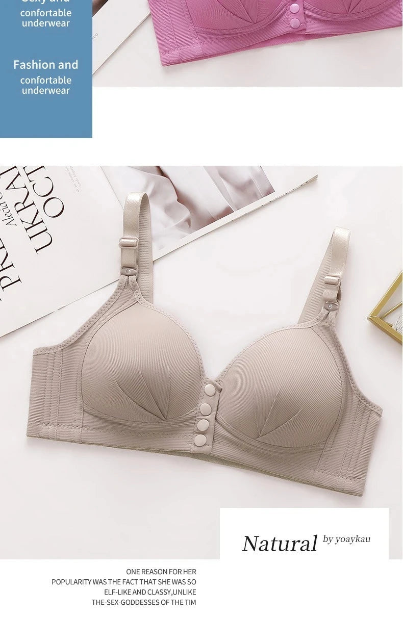 Plus-Size Front-Closure Push-Up Bra for Mature Women – Adjustable Thin Cups, Breathable Comfort Underwear