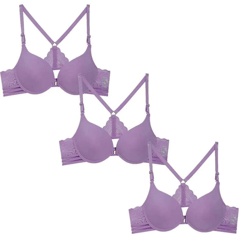 3Pcs Front buckle Sexy Bra Beautiful Back Gathered Lingerie Lace Bra Small Chest Adjustable Bra Women's Upper Support Lingerie