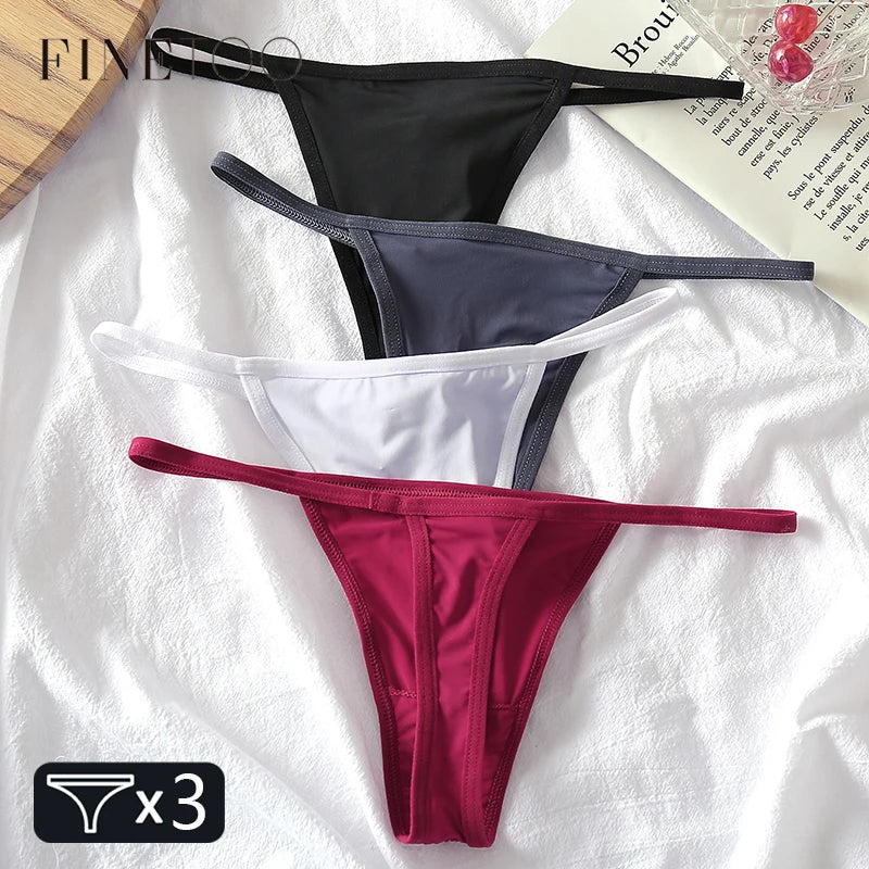 FINETOO 3-Pack Low-Rise T-Back Thong Set – Women’s Sexy Bikini Panties (M–XL)