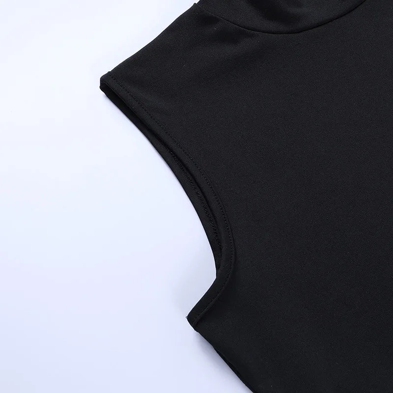 Women's Gothic Dress Summer New Sleveless Slim Sexy Black Wind Hanging Neck Tie Double Split Dress Female Y2K Clothing Dresses