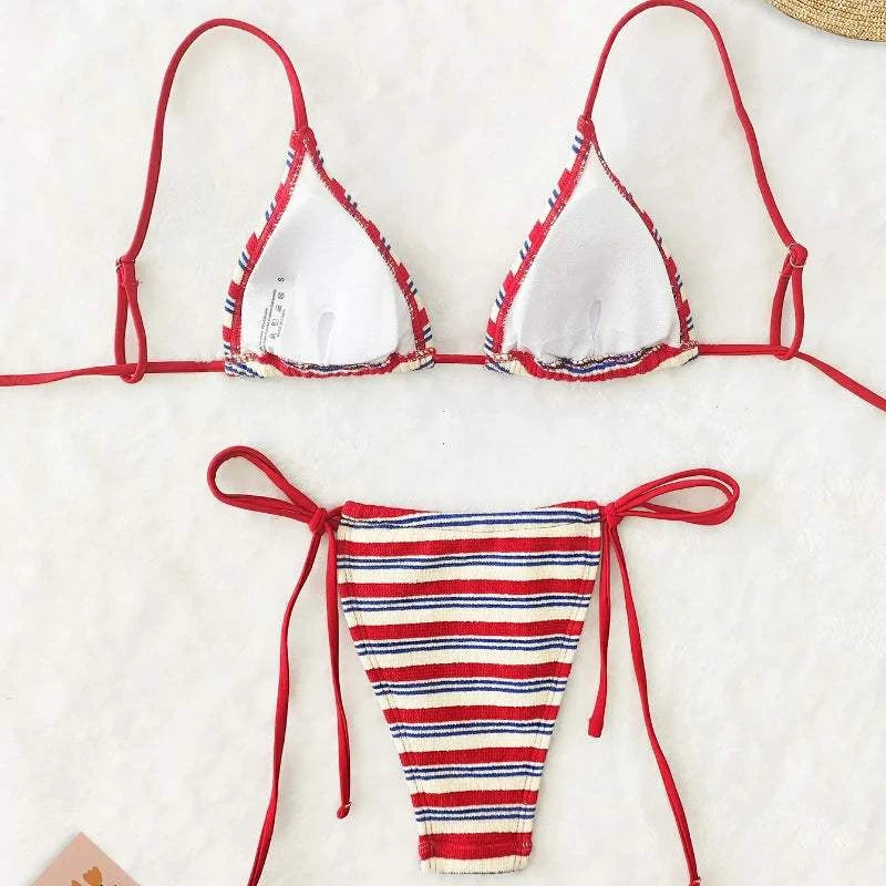 Women's Sexy Push-Up Two-Piece Swimsuit 2025 Bathing Suit Micro Beachwear Stripe Bikini Set Swimwear Trendy купальник женский
