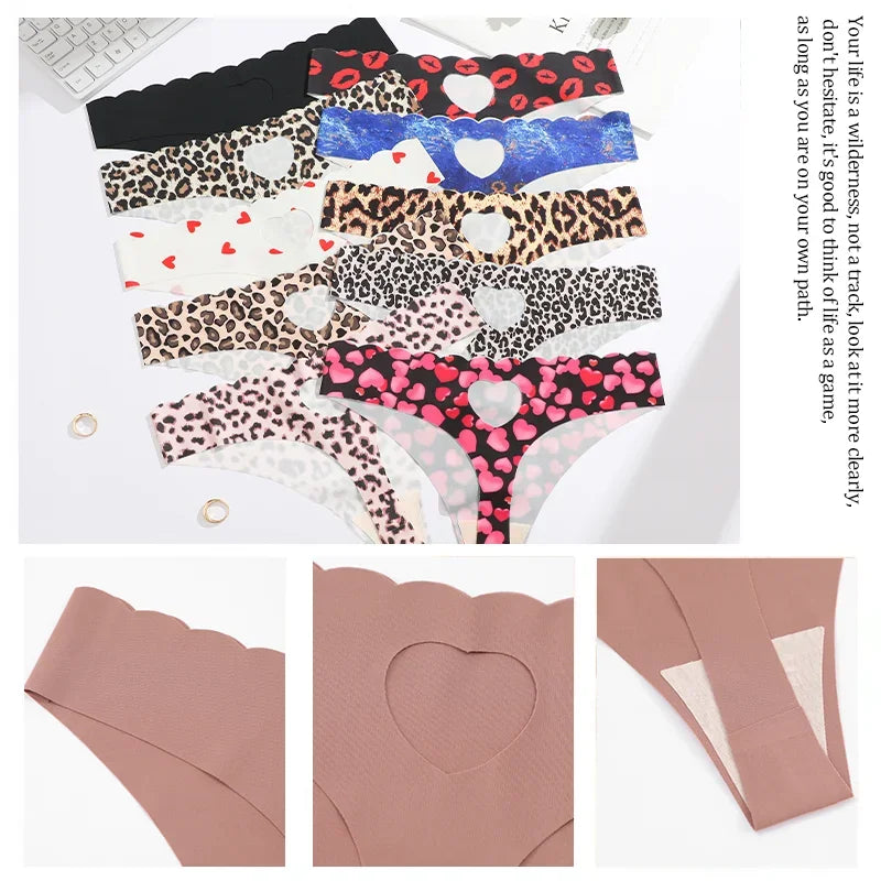 6PCS Seamless Hollow Heart Thong Set – Soft Breathable Hip-Covering Panties for Women