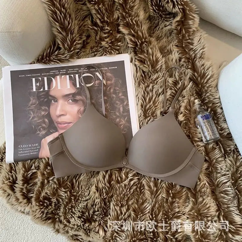 Women's Seamless Vest, Comfortable Gathering Side Folding Bra  Front-buttoned Underwear