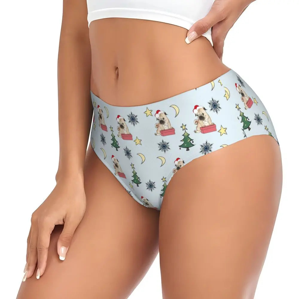 Custom Womens French Bulldog Christmas Santa Claus Brief Panties Female Stretch Underwear Underpants
