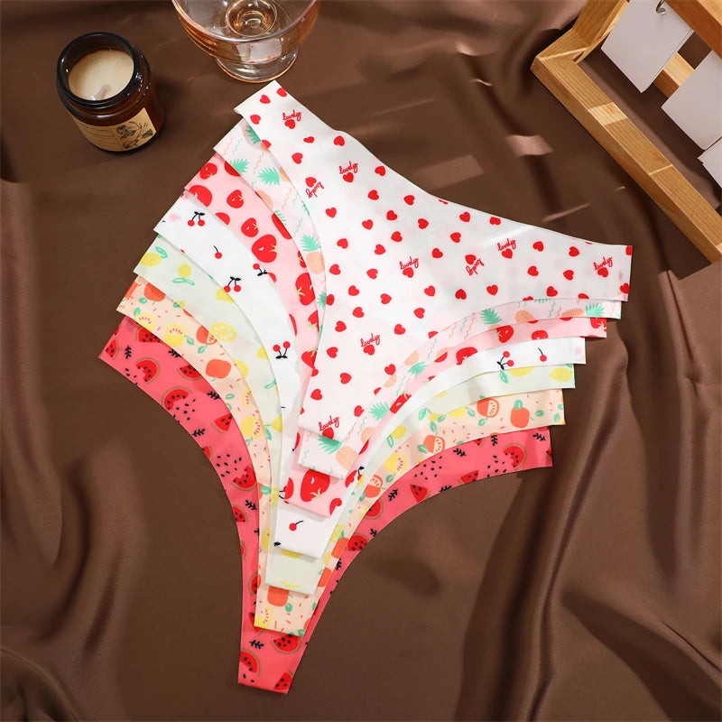 FINETOO Ultra Soft Seamless Graphic Print Thong Set – 4-Pack Stretch Leopard G-Strings for Women