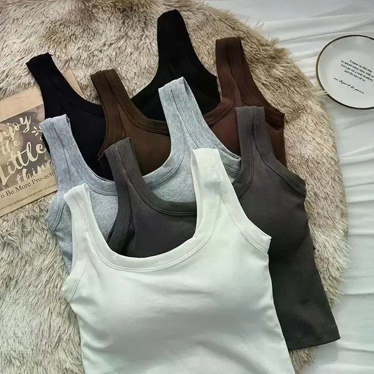 Women's Vest One-Piece No Steel Ring Cotton Chest Pad Wide Shoulder Sports Yoga Vest Underwear Black White Bra Tank Top Women