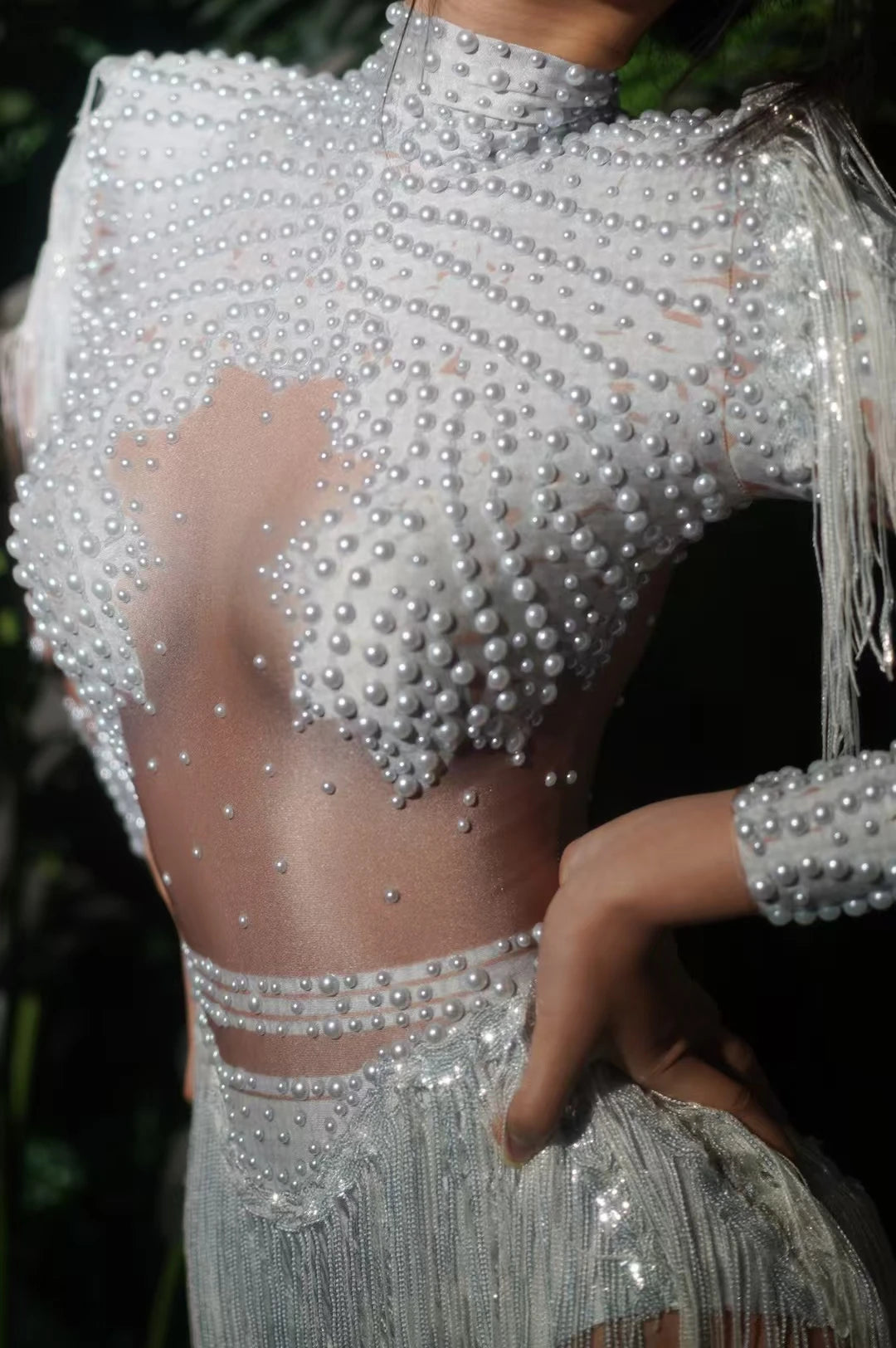 Gold Silver Sequins Tassel Elastic Bodysuit Sex)Pole Latin Dance Stage Wear Nightclub  DJSinger Dancer Performance Costume  Q025
