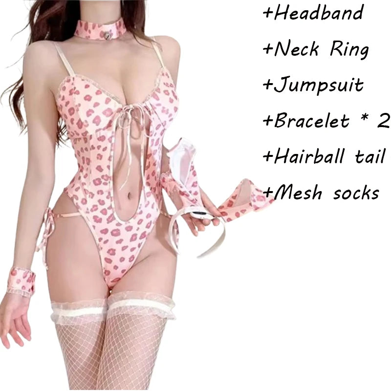 Sexy Bodysuit Women Pajama Pink Bunny Girl Set Cosplay Maid Costume Sexy Lingerie Women Underwear Sleepwear Female Lingerie