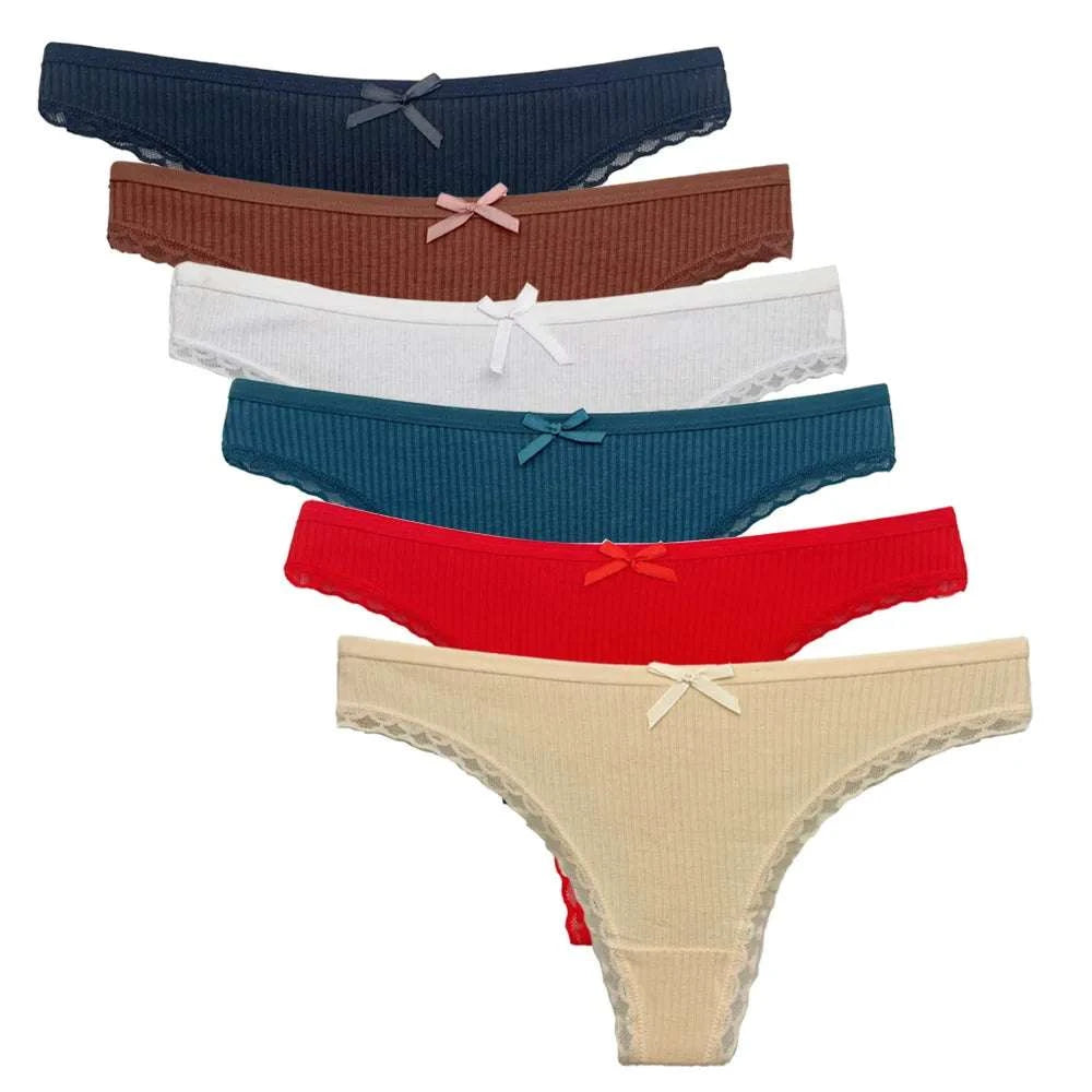 5 PCS/Set Cotton Thong Women Underwear Sexy Lace Panties Female Underpants Solid Color Panties Lingerie Low-Rise G-string
