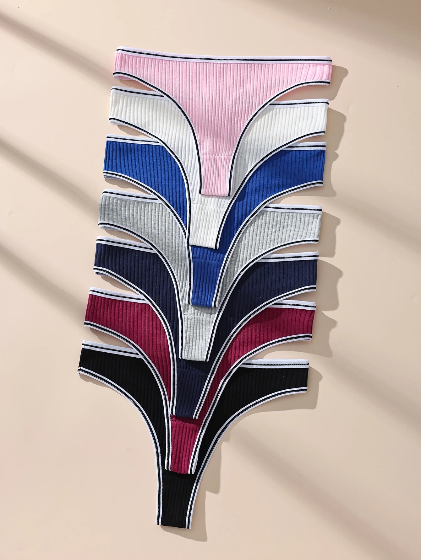 Hotcom 7Pcs Ribbed Cotton Bikini Thongs for Women Letter Print Seamless Comfortable Breathable Underwear Panties