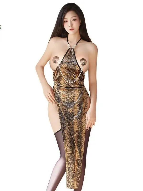 Sexy Leopard Print Bodycon Mini Dress Elegant With Halter Neck Spaghetti Straps For Women Long Dress 2025 New Tops 7CQP