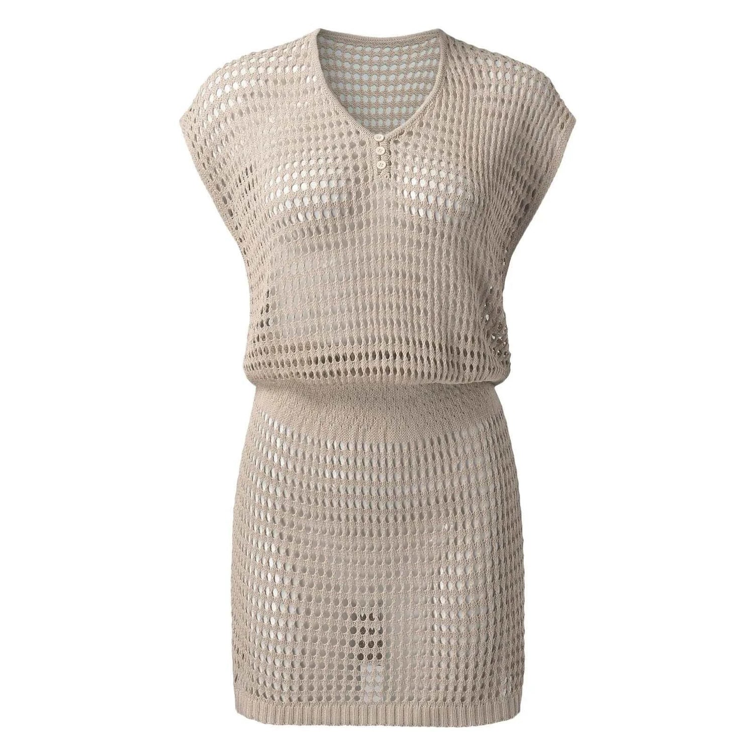 Sexy Hollow Out Beach Dress Women V Neck Crochet Swimsuit Short Sleeve Cover Up Solid Pareo Summer Swimwear Female Bathing Suit