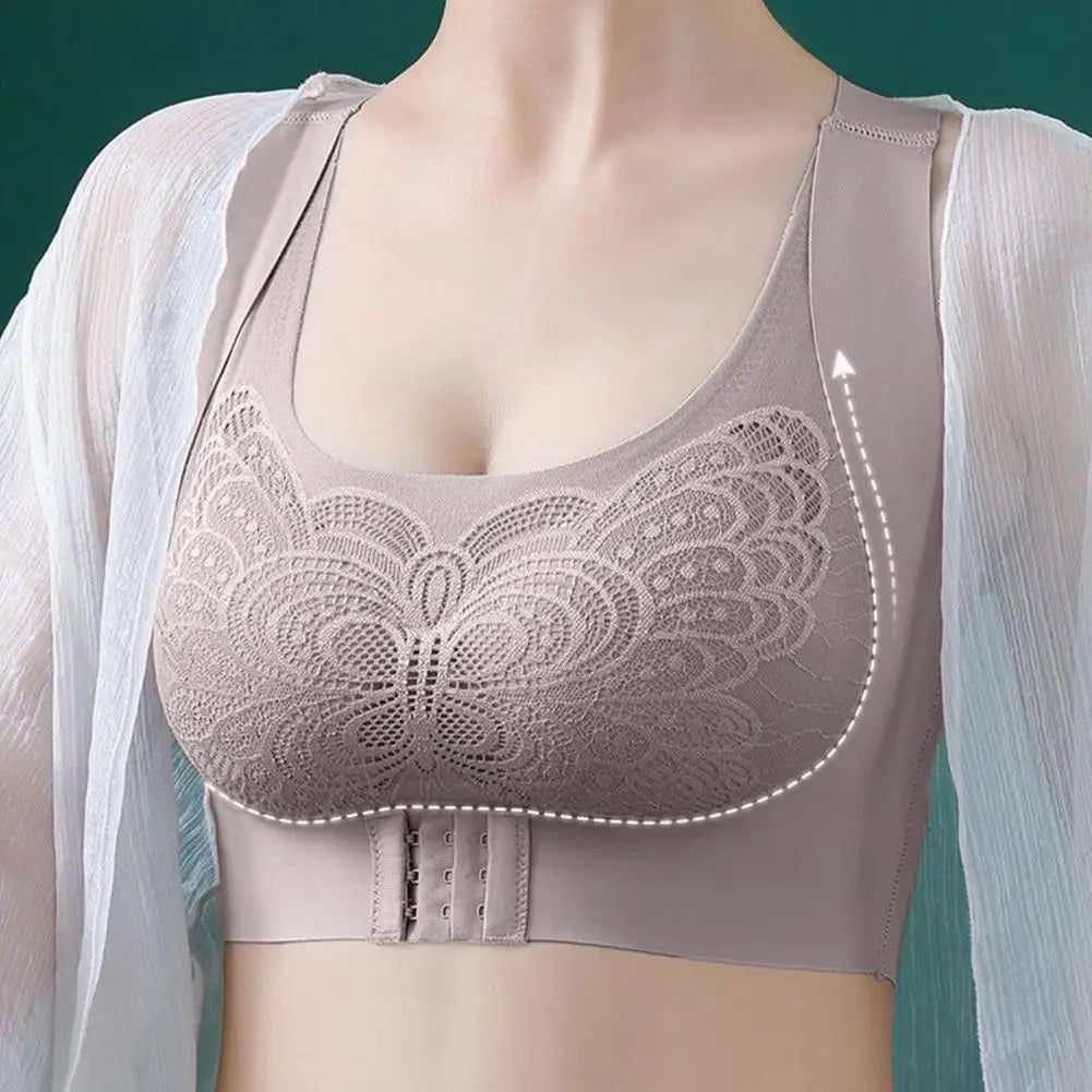 Front-Closure Wireless Posture Support Sports Bra – Breathable Cross-Back Comfort Underwear