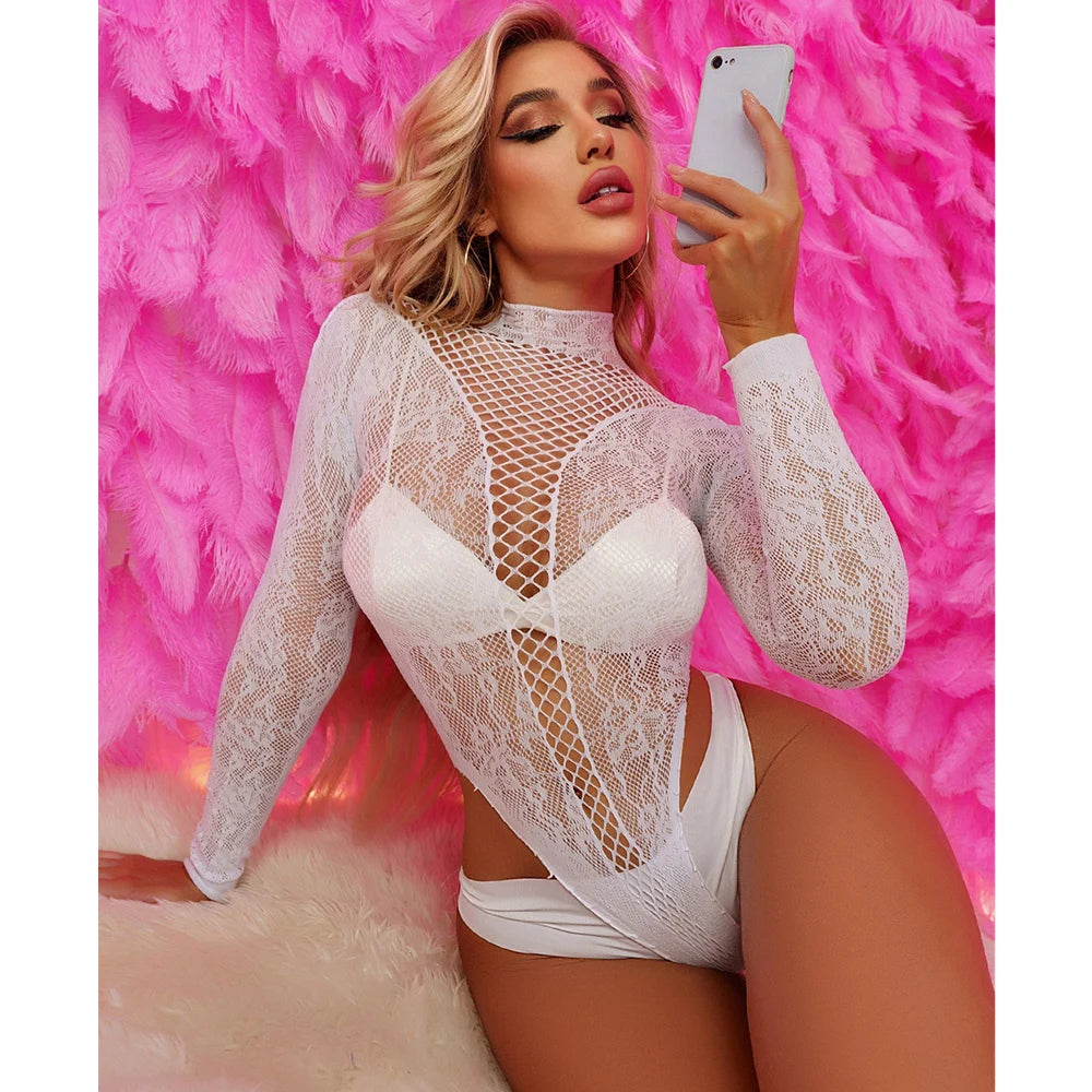 Strapless Fishnet Mesh Mini Babydoll – Sheer See-Through Lingerie Dress