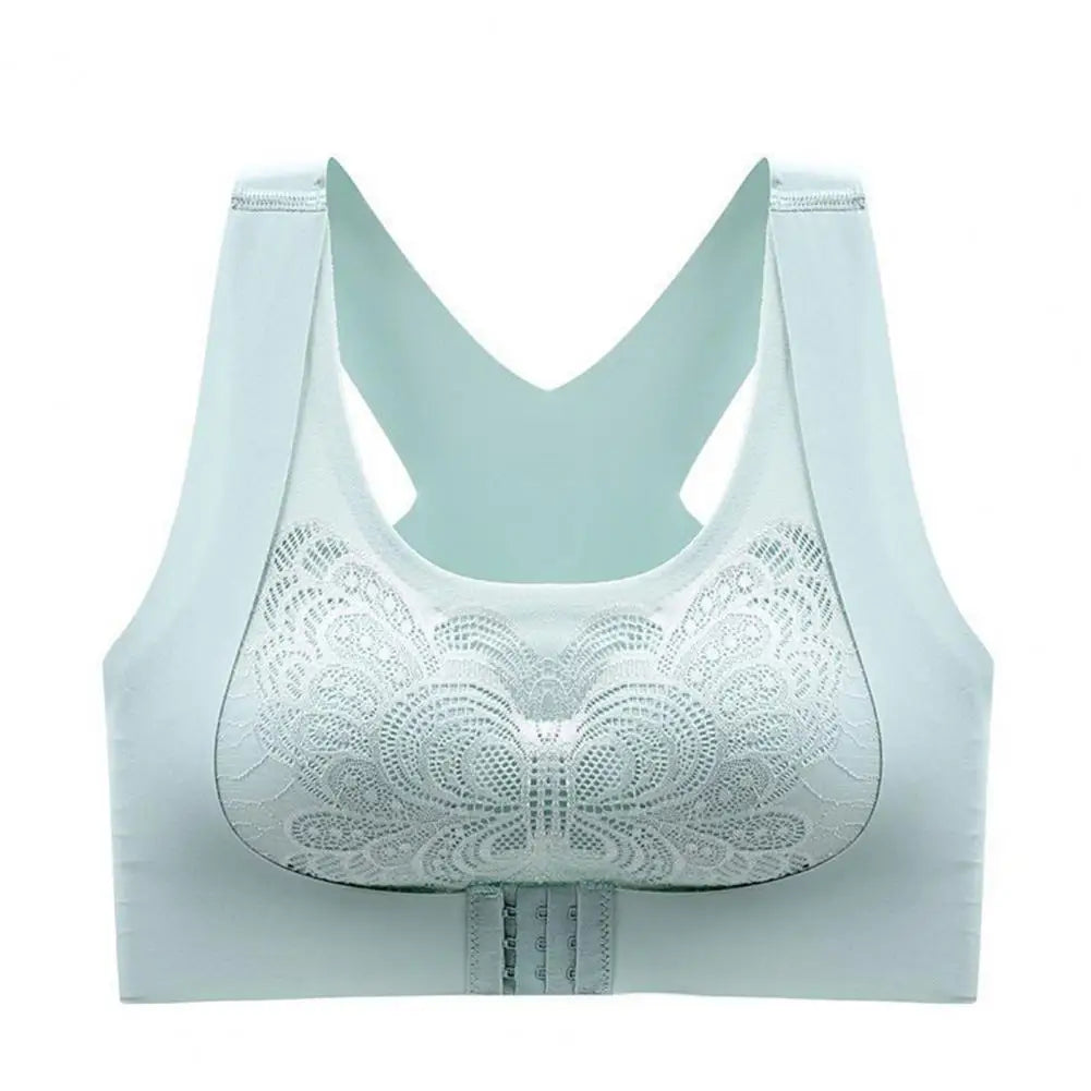 Front-Closure Wireless Posture Support Sports Bra – Breathable Cross-Back Comfort Underwear