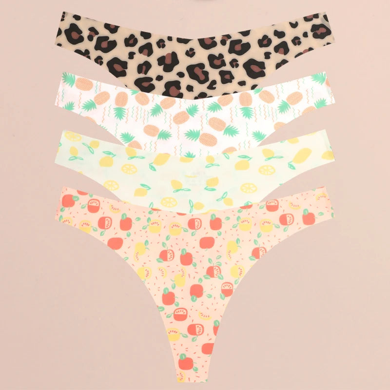 FINETOO Ultra Soft Seamless Graphic Print Thong Set – 4-Pack Stretch Leopard G-Strings for Women