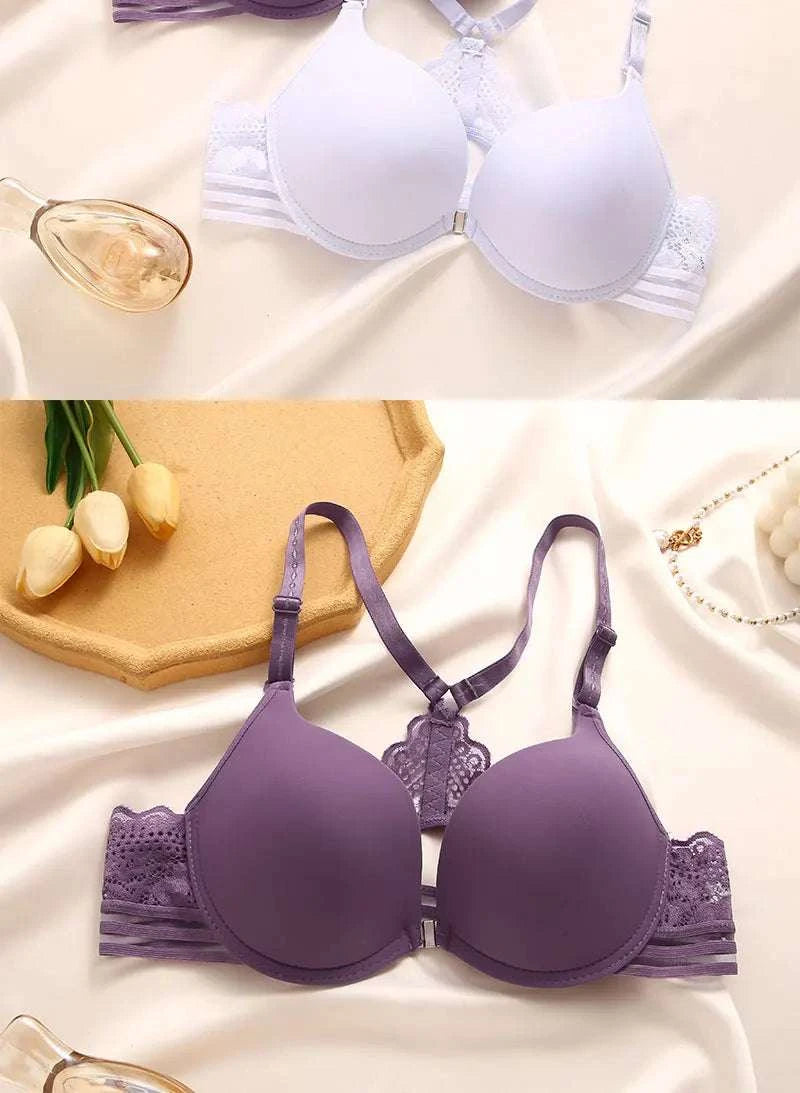 3Pcs Front buckle Sexy Bra Beautiful Back Gathered Lingerie Lace Bra Small Chest Adjustable Bra Women's Upper Support Lingerie