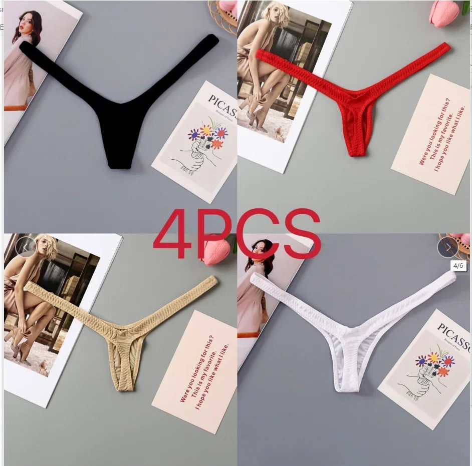 2/4pcs New Deep V Thong Women's Breathable  Line Sexy Hot Waist Mini Panties Bikini Bottom Thongs Female Panty Women Underwear