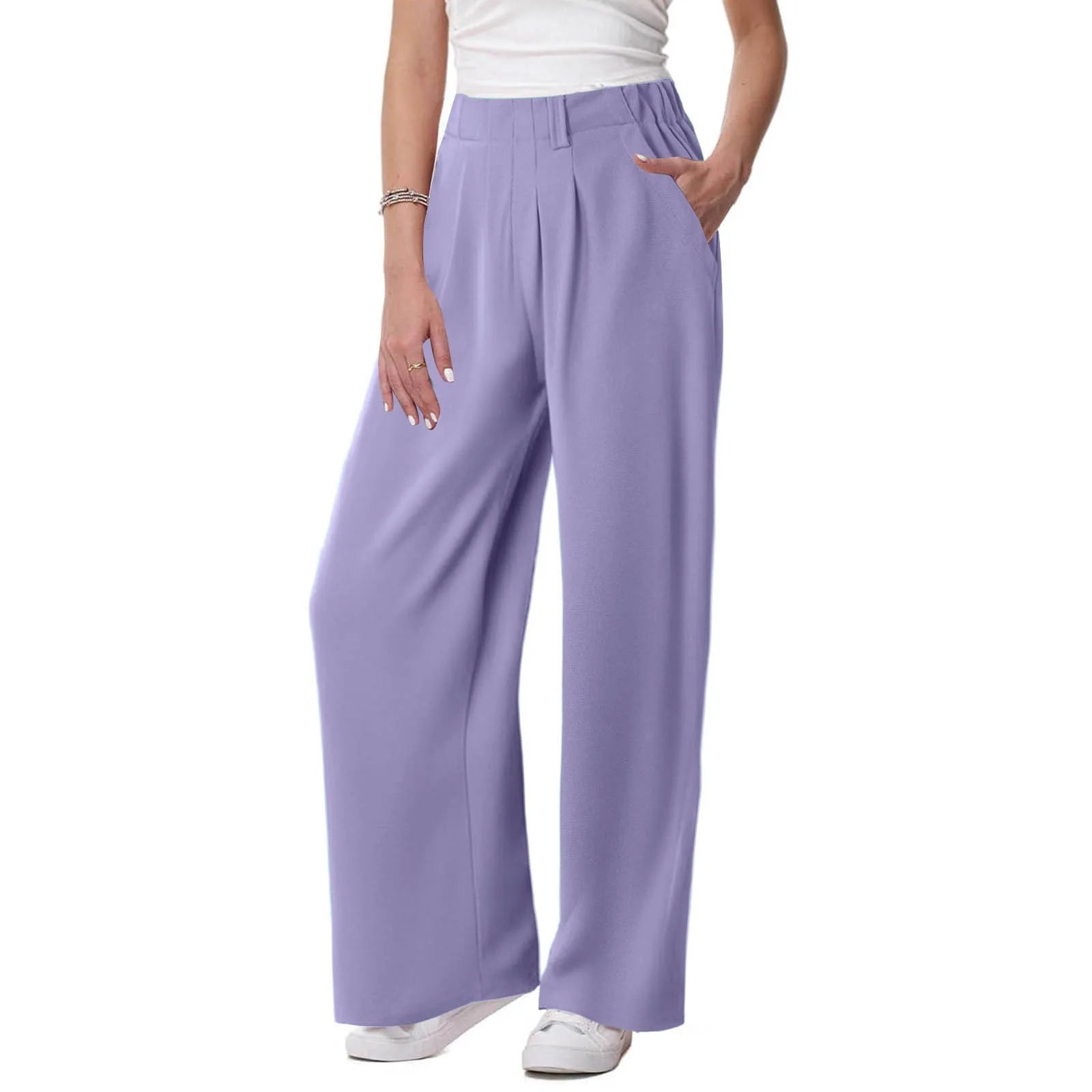 Womens Solid Color Straight Tube Loose Stretch Yoga Pants with Pockets Streetwear Waffle Palazzo Pants Women Joggers Baggy Pants