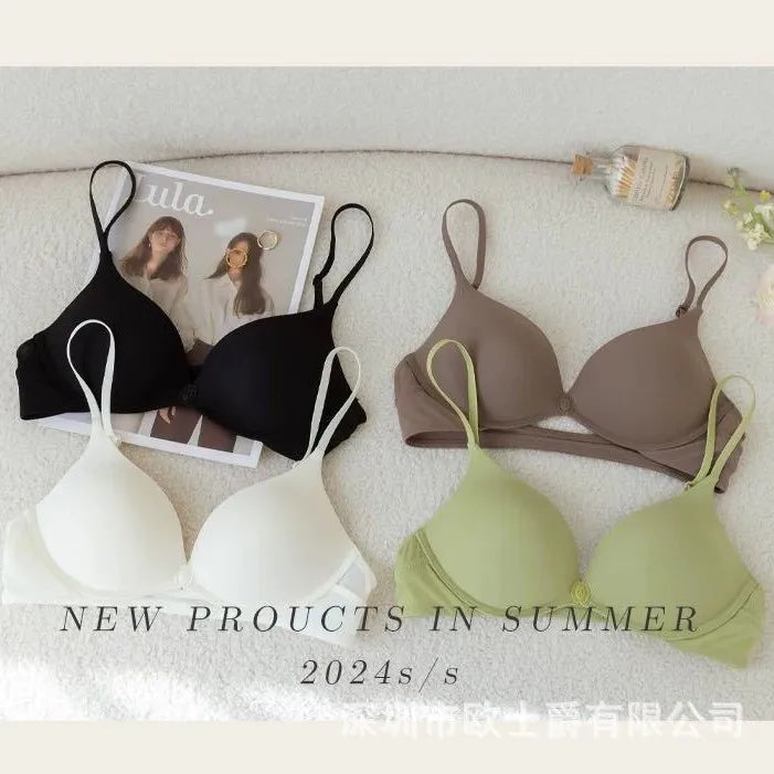 Women's Seamless Vest, Comfortable Gathering Side Folding Bra  Front-buttoned Underwear