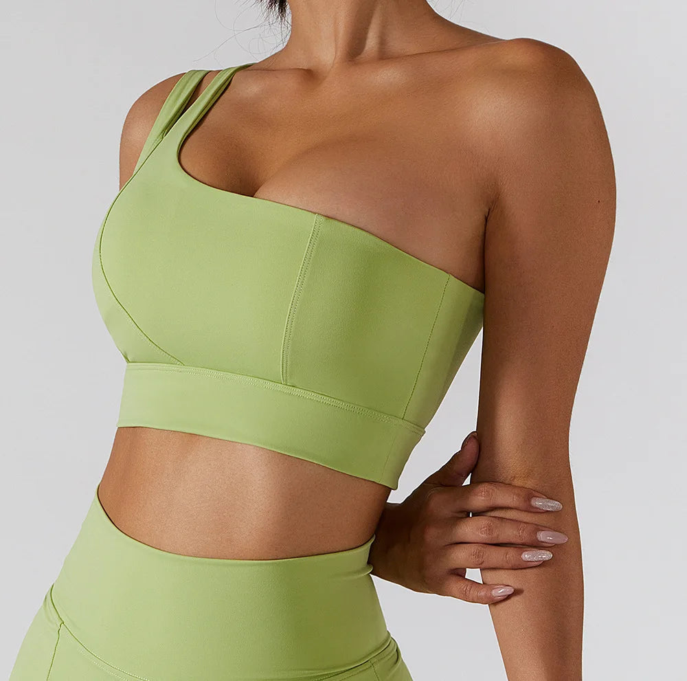One-Shoulder Push-Up High-Impact Sports Bra – Sexy Gym & Running Vest
