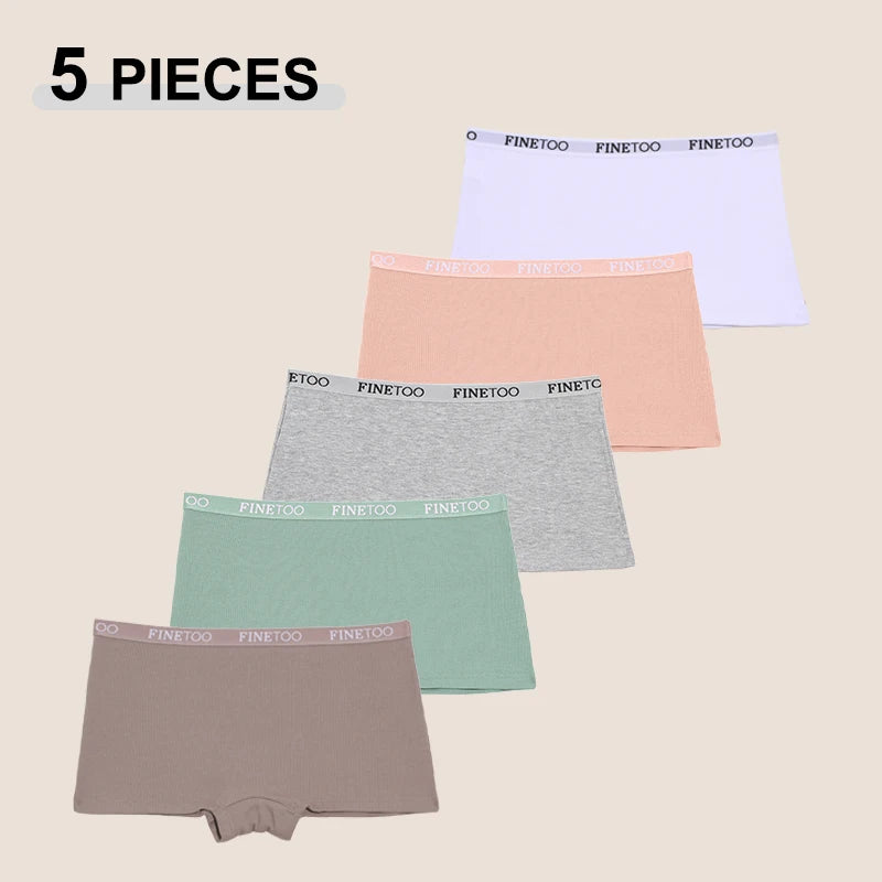 5PCS Women's Cotton Fabric Panties Fashion Letter Solid Color Boyshorts Seamless Cozy Breathable Sports Boxers Female Lingerie