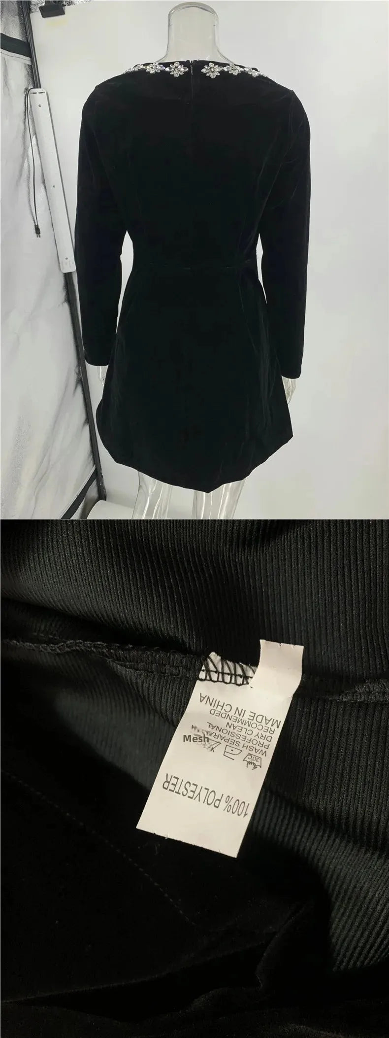 Elegant Short Velvet Dress with Diamond Embellishment Square Collar Independent Station Cross-border Spring Women's Fashion