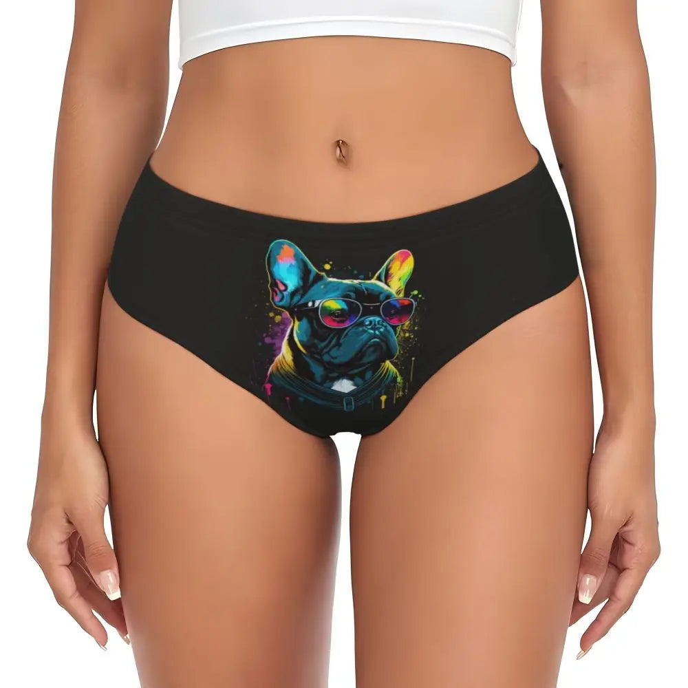 Custom Womens French Bulldog Christmas Santa Claus Brief Panties Female Stretch Underwear Underpants