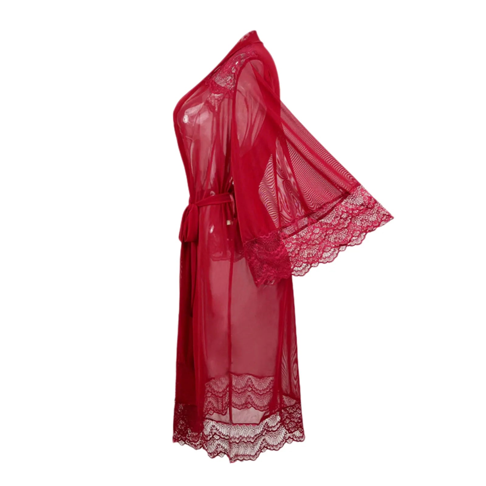 Women'S Robe Lace Gown Sexy Wedding Bathrobe Underwear Wear Ladies Mesh Nightwear Home Dress Loungewear