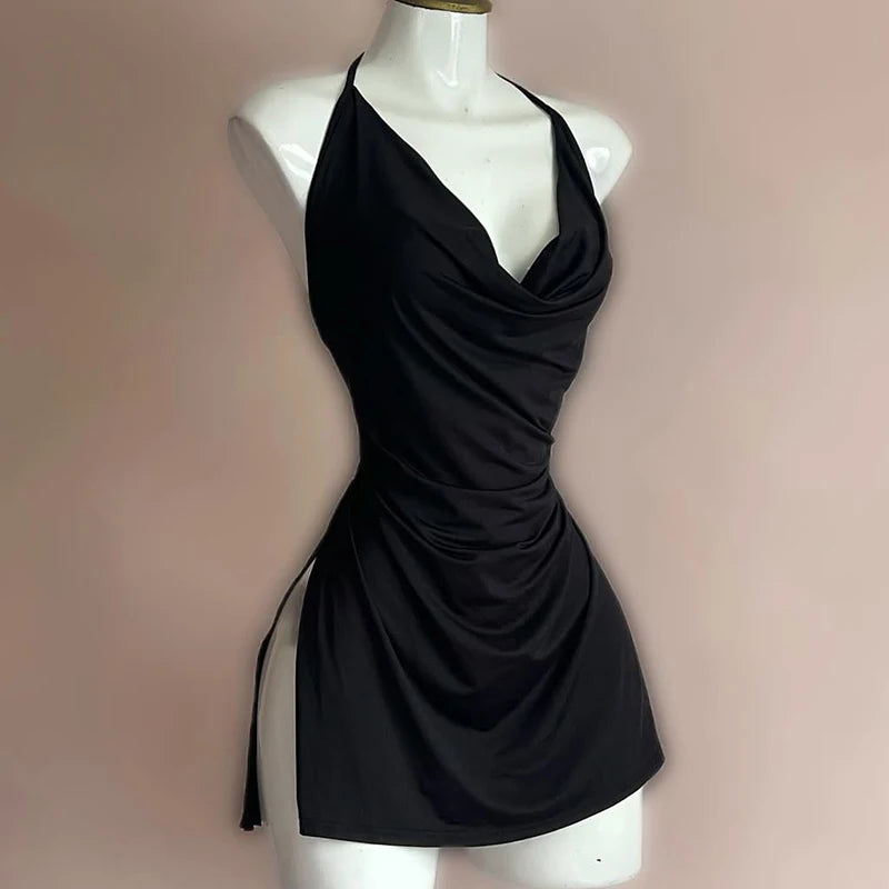 Sexy Lingerie Passion Temptation Suspender Nightdress Skirt Y2k Retro Street V Neck Slit Back Suspender Backless Evening Dress