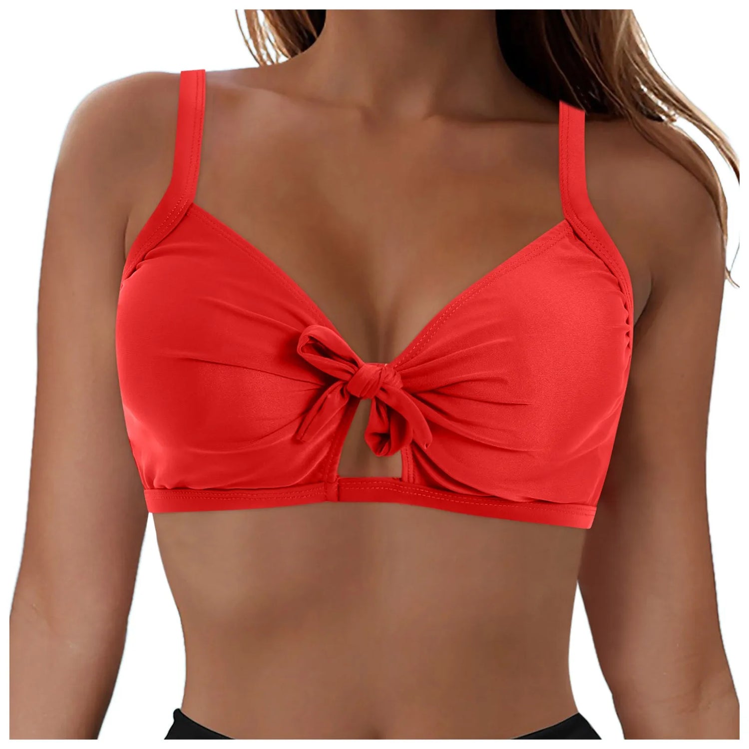 Women Swimwear Wrapped Knot Solid Color Push Up Gathering Sexy Bikini Tops Full Coverage Backless Tankini Tank Tops Beachwear