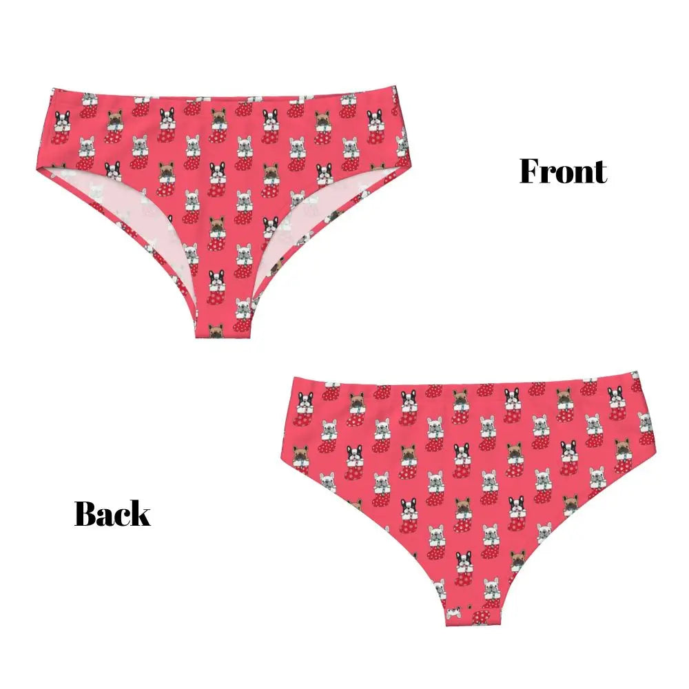 Custom Womens French Bulldog Christmas Santa Claus Brief Panties Female Stretch Underwear Underpants