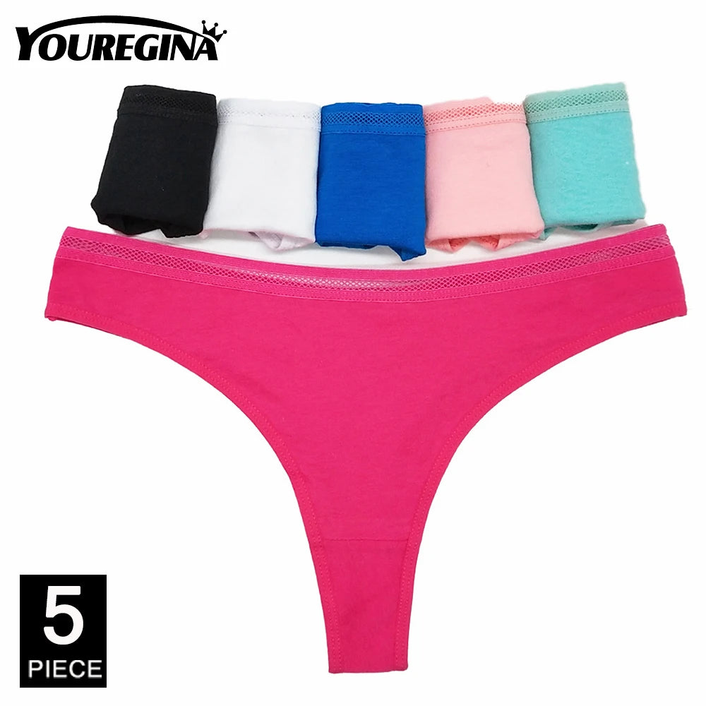 Sexy G-String Cotton Panties for Women Thong T Back Female Underwear Lingerie Briefs Bikini Low Waist Transparent 5 Pcs/set