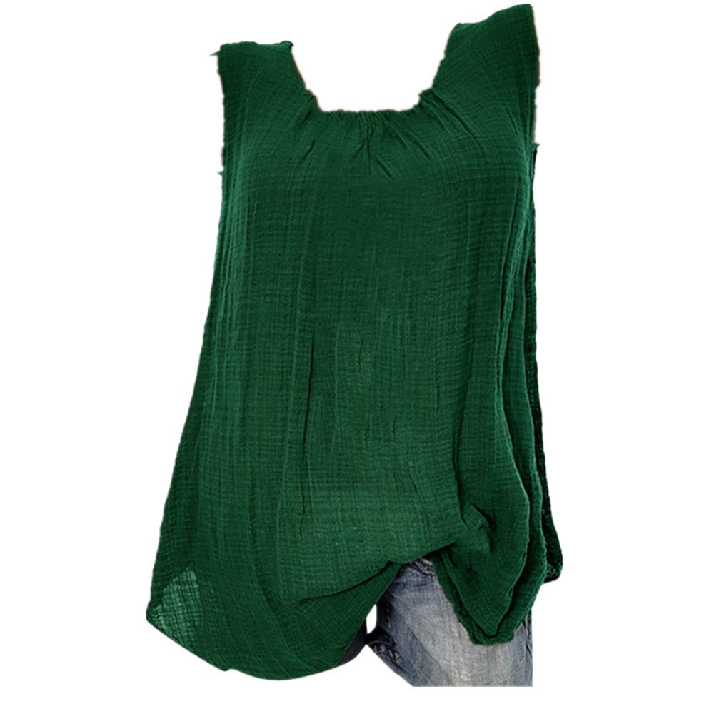 Plus Size Cotton Linen Sleeveless Baggy Tank Top – Casual U-Neck Summer Vest Blouse for Women