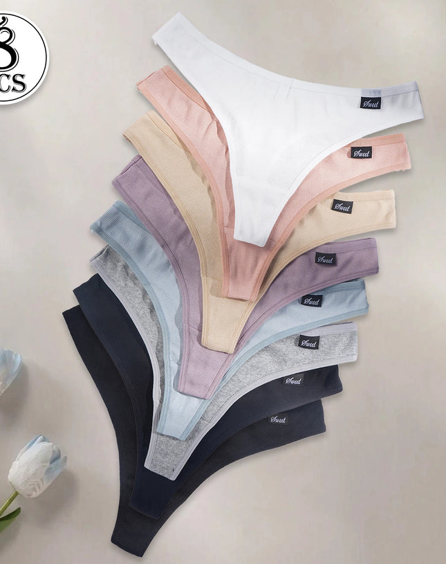 8PCS Women's Sexy Thongs Low Waist Seamless G-Strings Solid Color Comfortable Cotton Panties Female Breathable Underwear S-XXL